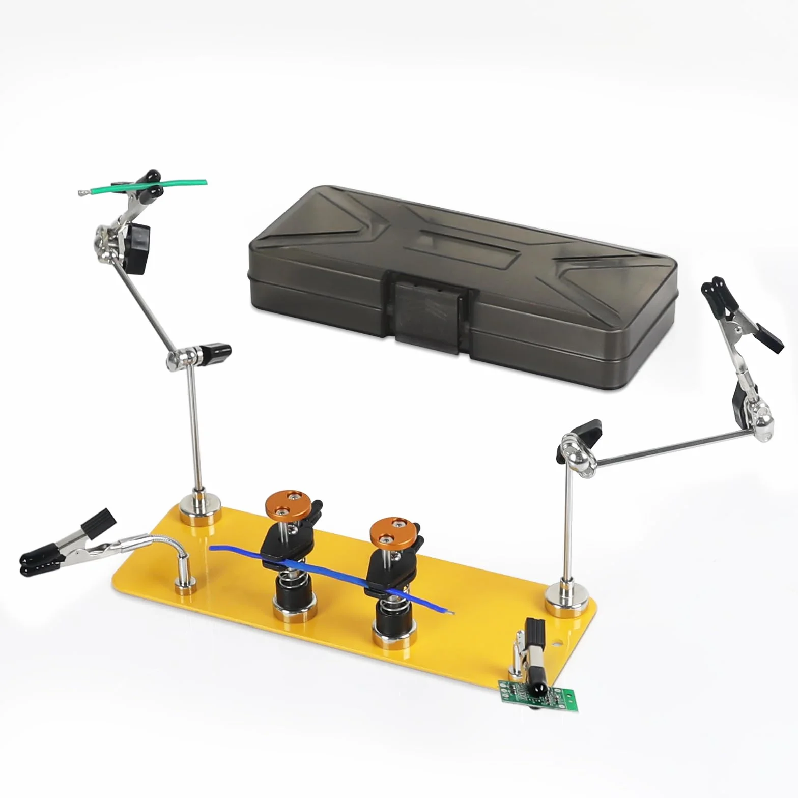 Toolour Tercera Mano ClampRex O3-BOX para Maker – Soporte de Soldadura Compacto con Abrazaderas Paralelas Duales, Base Magnética Ajustable para Placas de Circuito, Cables Finos y Componentes, Sin