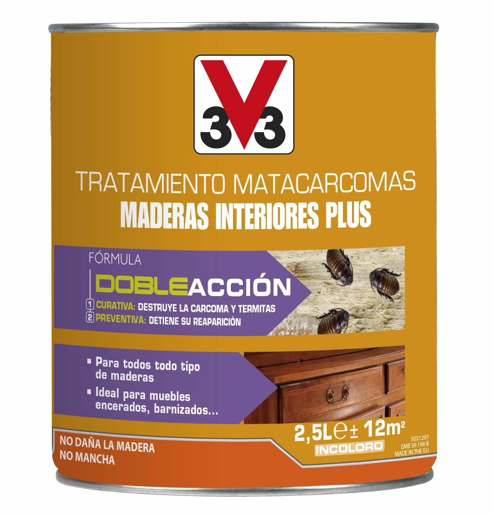V33 Tratamiento Matacarcomas Maderas Interior Plus Incoloro 2,5L