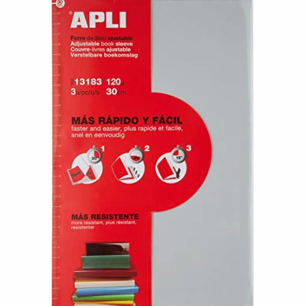 APLI 13183 - Forro de Libros con Solapa Ajustable PVC 300 mm 3 u.