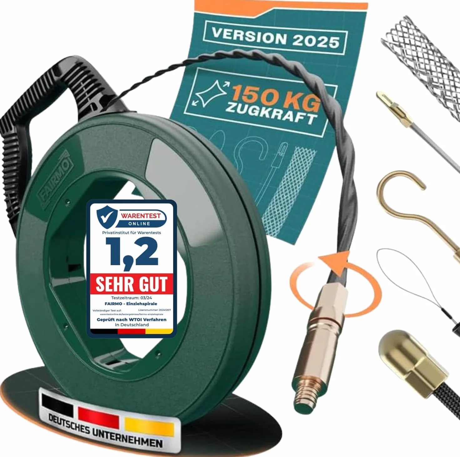 La sofisticada guia pasacables 30 M para tubos huecos de FAIRMO - Guia pasacables profesional PET de 4 mm incl. 5 cabezales - Guía pasacables resistente - Para trabajar eficazmente