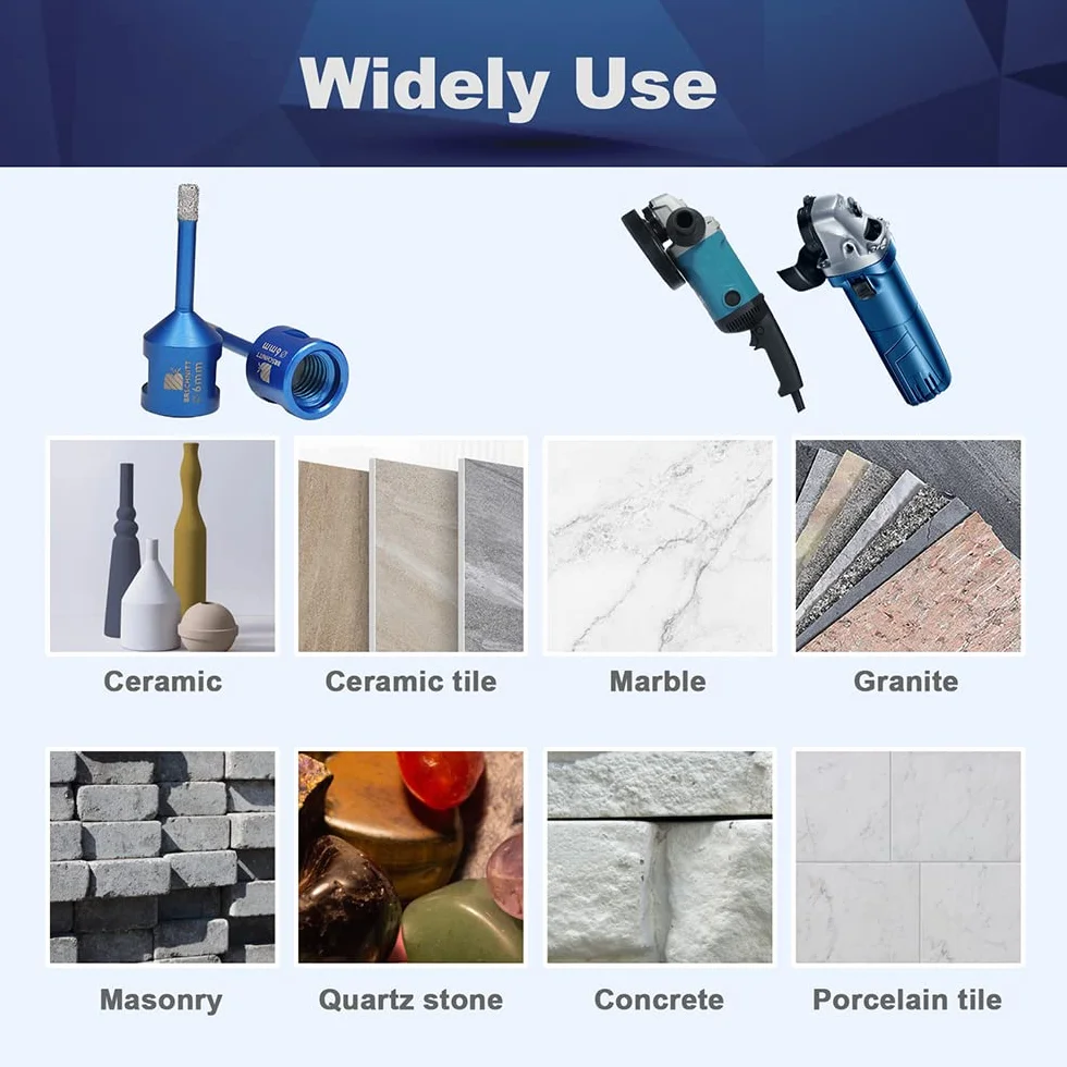 Broca de Diamante 6MM - BRSCHNITT Vacío Soldadura para gres Porcelánico Azulejo Cerámica Mármol Granito Taladrado, adecuado para amoladoras M14 angulares （5 Piezas）