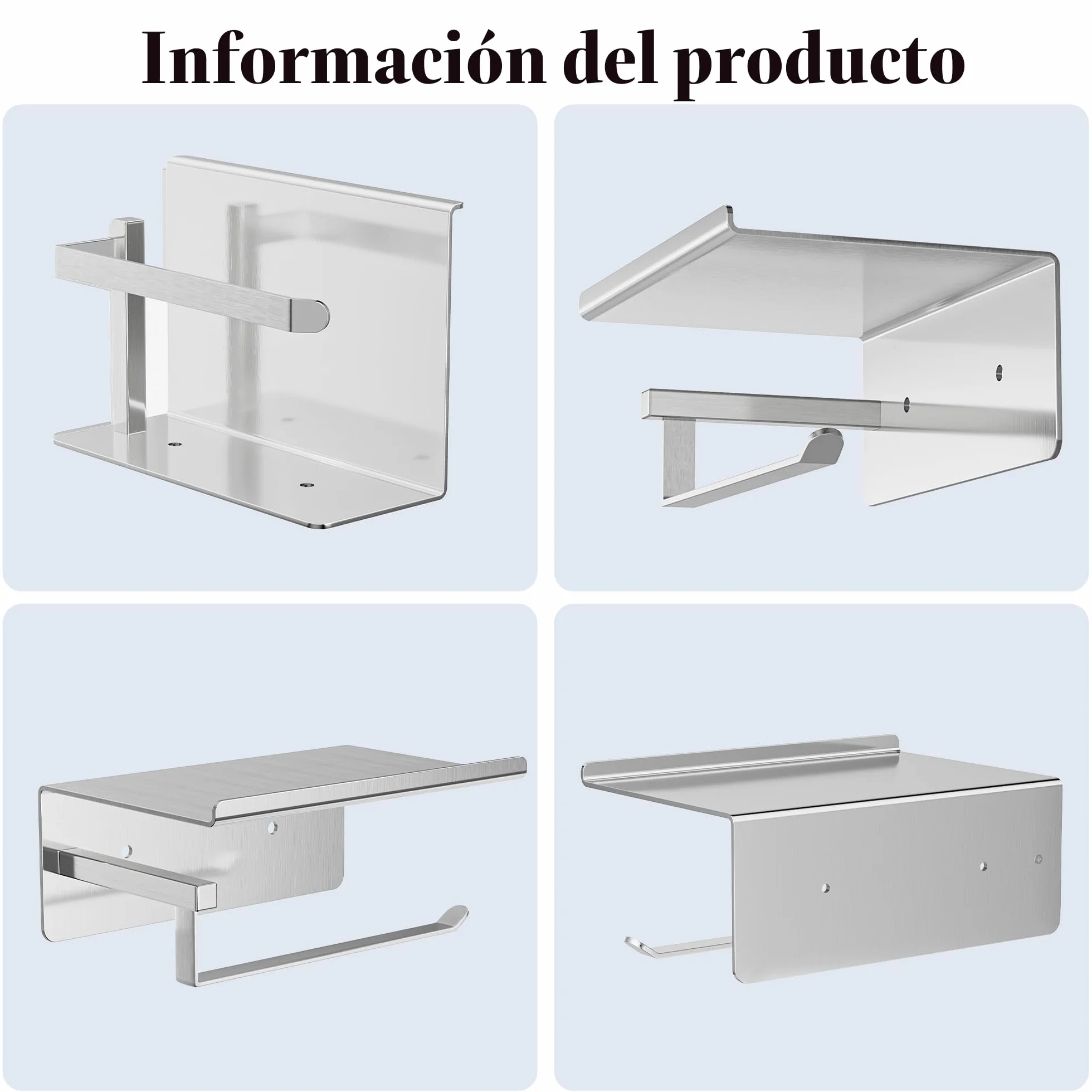 susswiff Soporte para papel higiénico con estante cromado – Soporte para rollos de papel higiénico, autoadhesivo, sin taladrar, soporte de papel higiénico para baño, acero inoxidable, plateado
