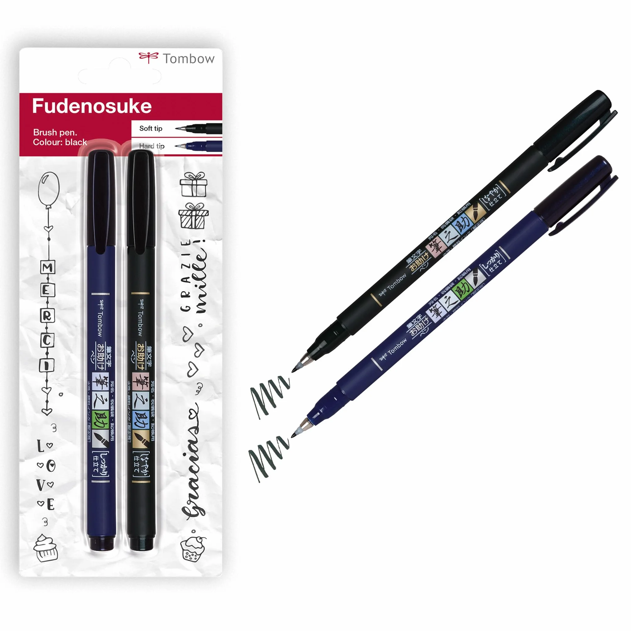 Tombow WS-BHS-2P Fudenosuke Bolígrafo punta dura suave negro