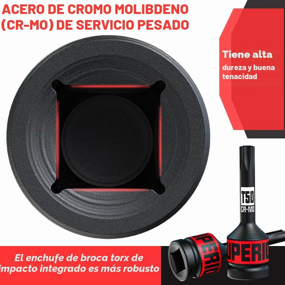 Juego de 10 Llaves de Vaso Torx 1/2", T25-80, Acero CR-MO, Juegos de Vasos Con Punta de Estrella Torx, Para Reparación de Automóviles, Mantenimiento Mecánico