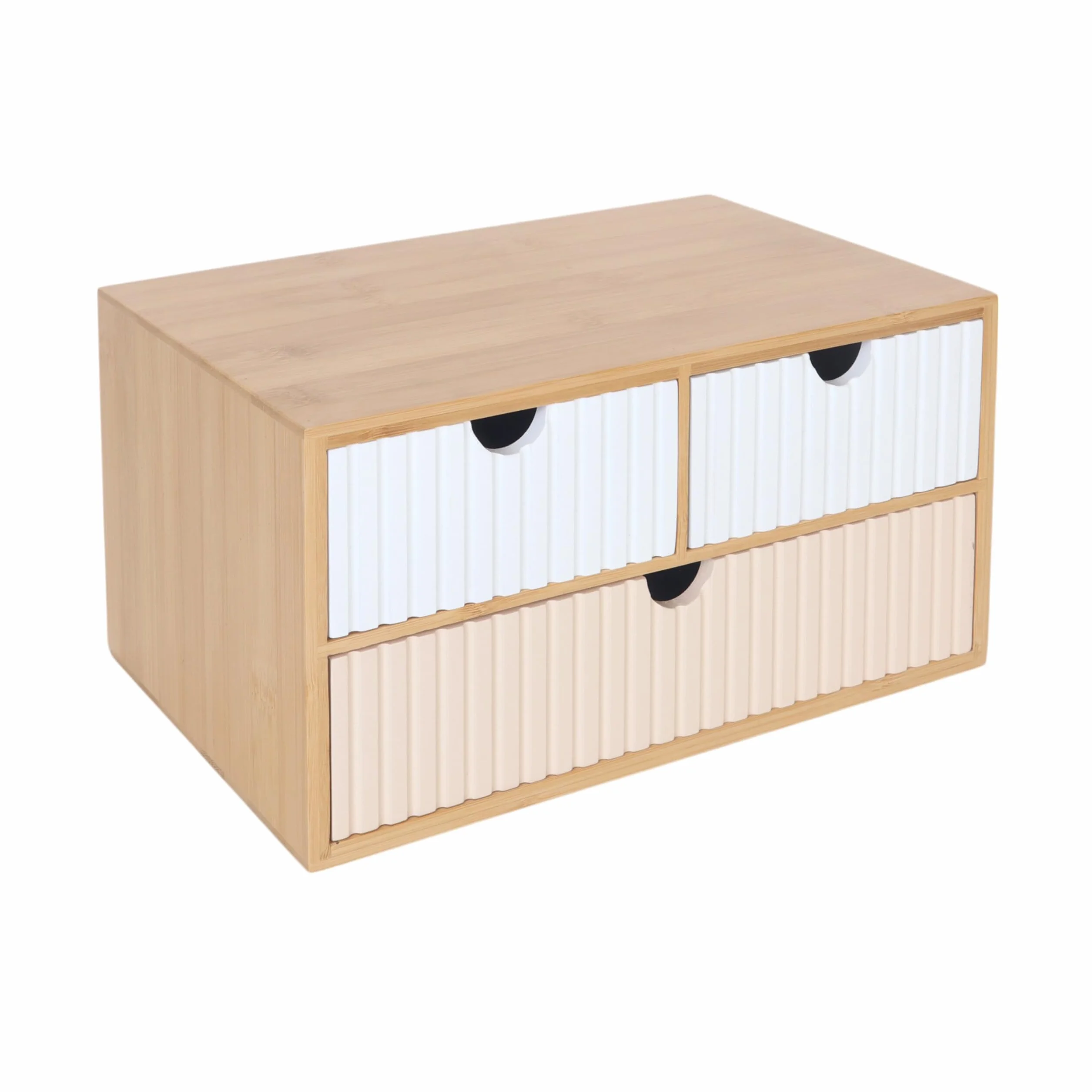 Relaxdays Caja de Cajones Bambú MDF 3 Cajones Organizador de Escritorio Blanco/Rosa