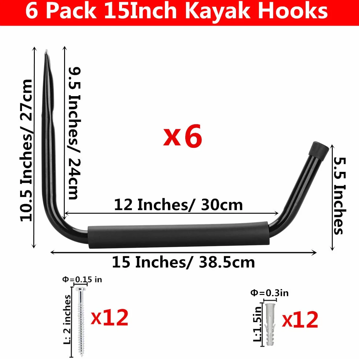 Ganchos de Almacenamiento Pesado Para Garaje, Estante Para Kayak de Brazo Jumbo de 38cm, Paquete de 6 Colgadores de Canoa de Ontaje en Pared
