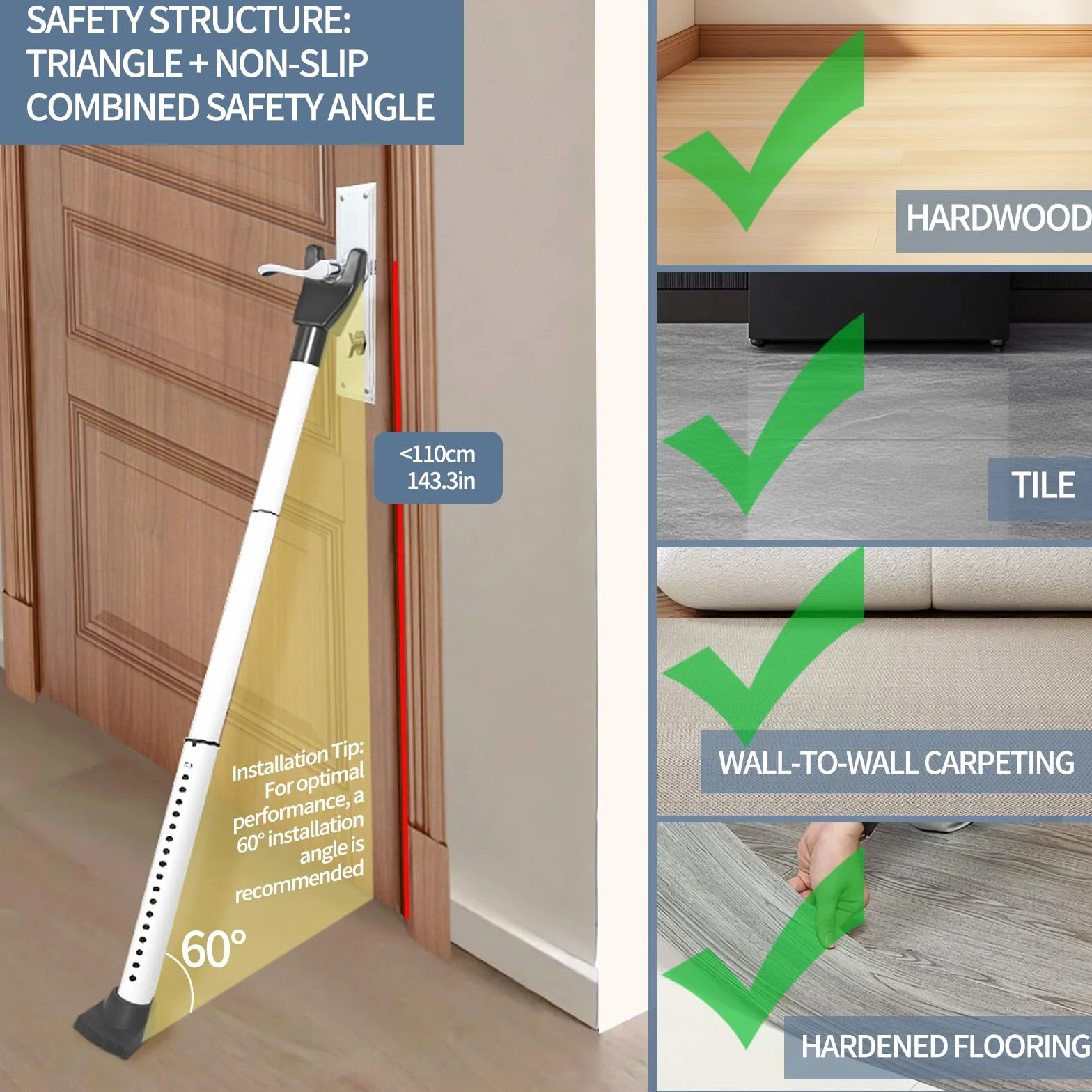 Barra de seguridad multifuncional mejorada para puerta y barra de ventanas correderas, topes ajustables resistentes para apartamento, hogar, habitación de hotel