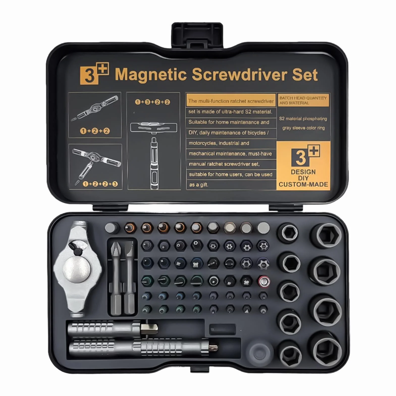 Juego de Destornilladores Magnéticos 66 en 1 Herramienta T 66-en-1 | Set Multiherramienta de Destornillador de Carraca Para Taller Doméstico, Electrónica, Ordenador, Reloj, Coche,
