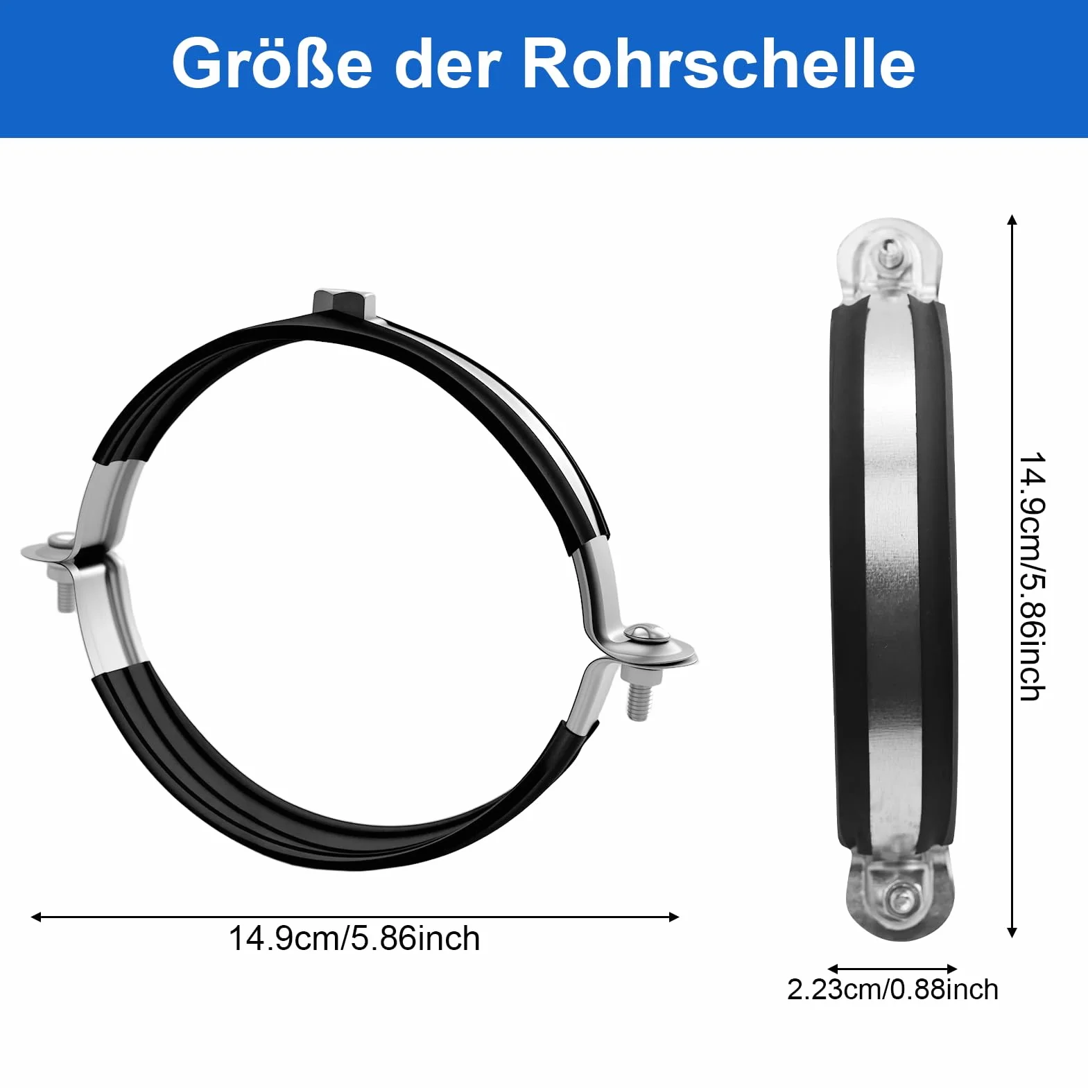 Abrazaderas de tubo de 110 mm, galvanizadas con inserto de goma, abrazaderas para tubo de ventilación, manguera de extracción, abrazaderas para soporte de tubos, abrazadera negra de goma