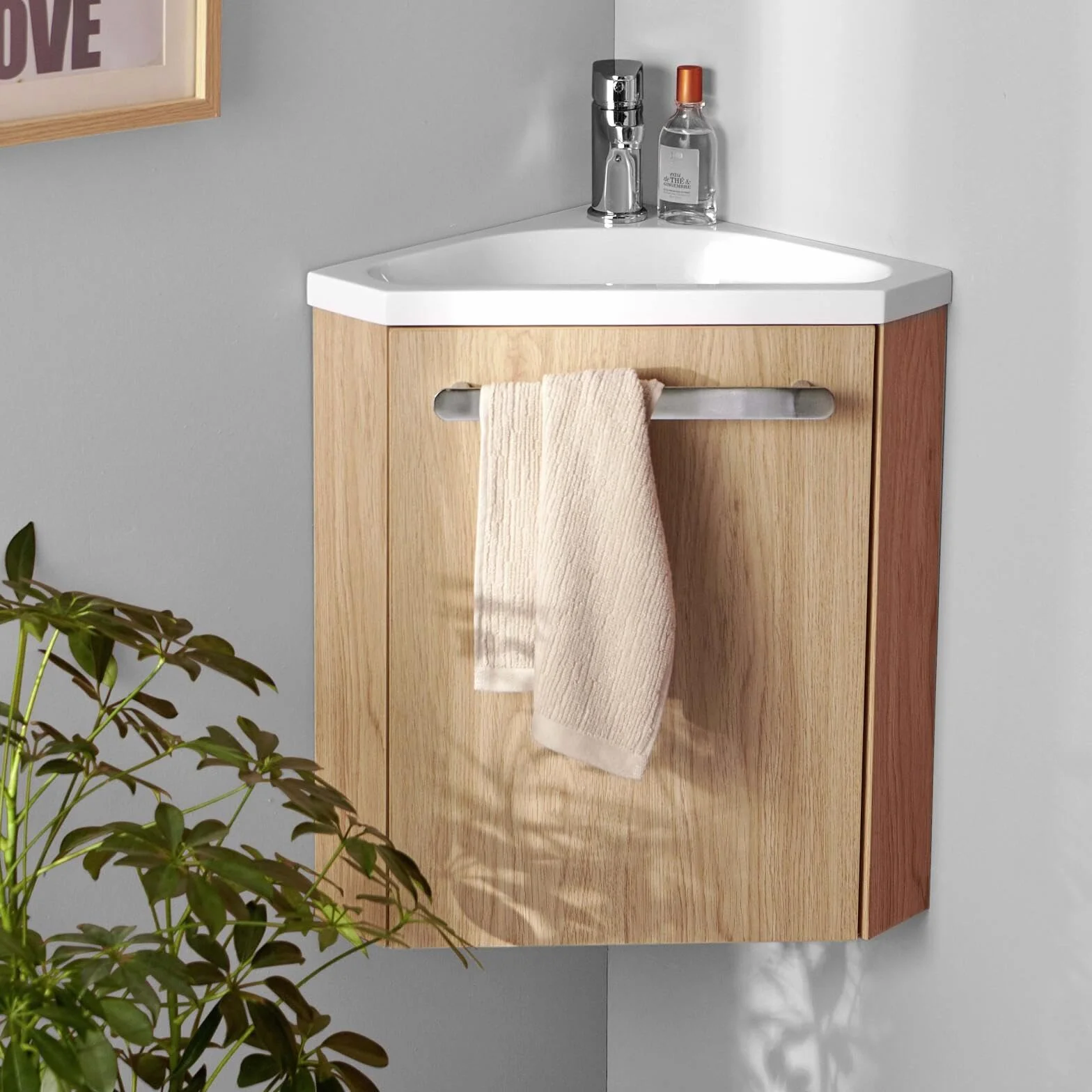 Mob-In Skino - Lavamanos de esquina con lavabo de resina, 35 x 53 x 35 cm