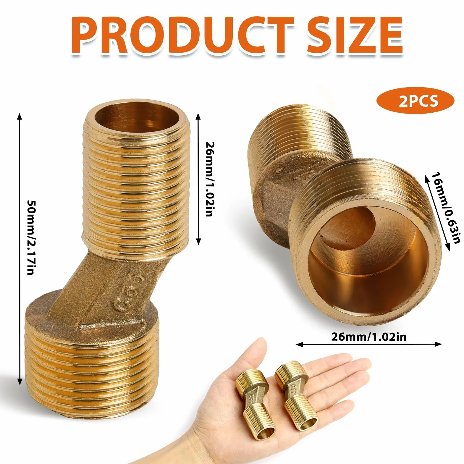 Juego de 2 Conectores en Forma de S para Grifos de Pared, Compatibles con Tamaños de 3/4" y 1/2", Desplazamiento de 12,5 mm, Fabricados en Latón Duradero, Ideales para Cocina y Baño