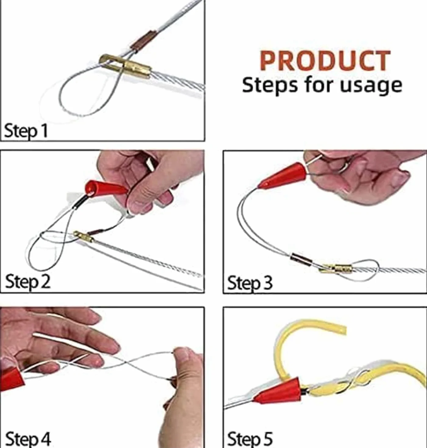 Guia Pasacables, Guía Pasacables Profesional Espiral con 2 Muelles y 5 Conectores para Ayuda de Extracción de Cables