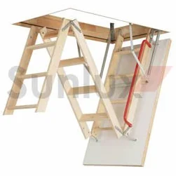 Madera de madera plegable Optistep escalera para desván ático o escaleras. Marco W60 cm x L120cm H hasta 280 cm y aislada trampilla