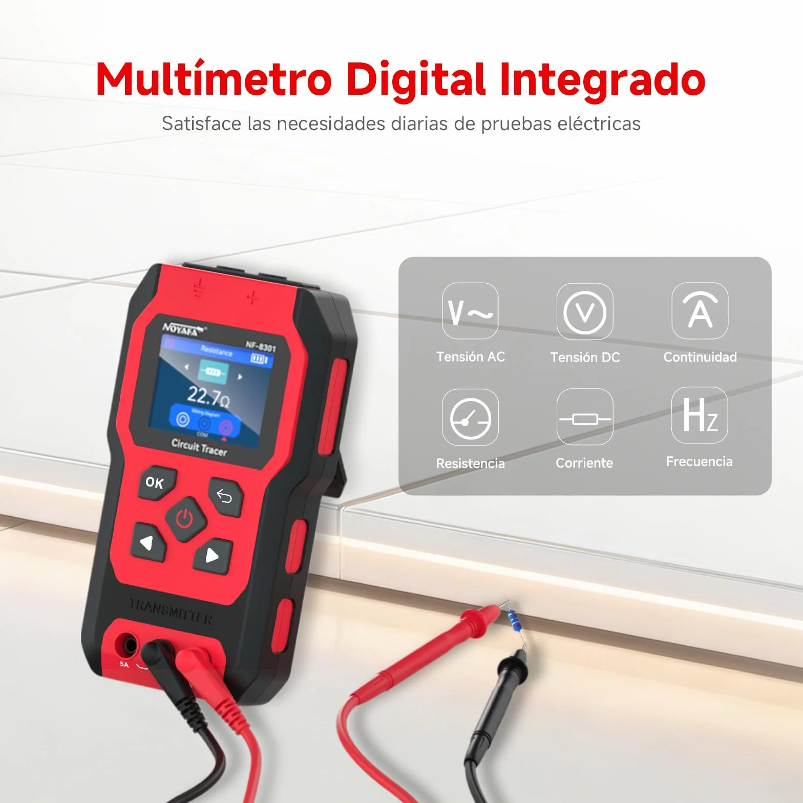 NOYAFA NF-8301 Detector de Circuitos y Buscacables, Localizador de Disyuntores con Multímetro Digital, Sensibilidad Ajustable 8 Niveles, Recargable, para Cables en Pared y Subterráneos