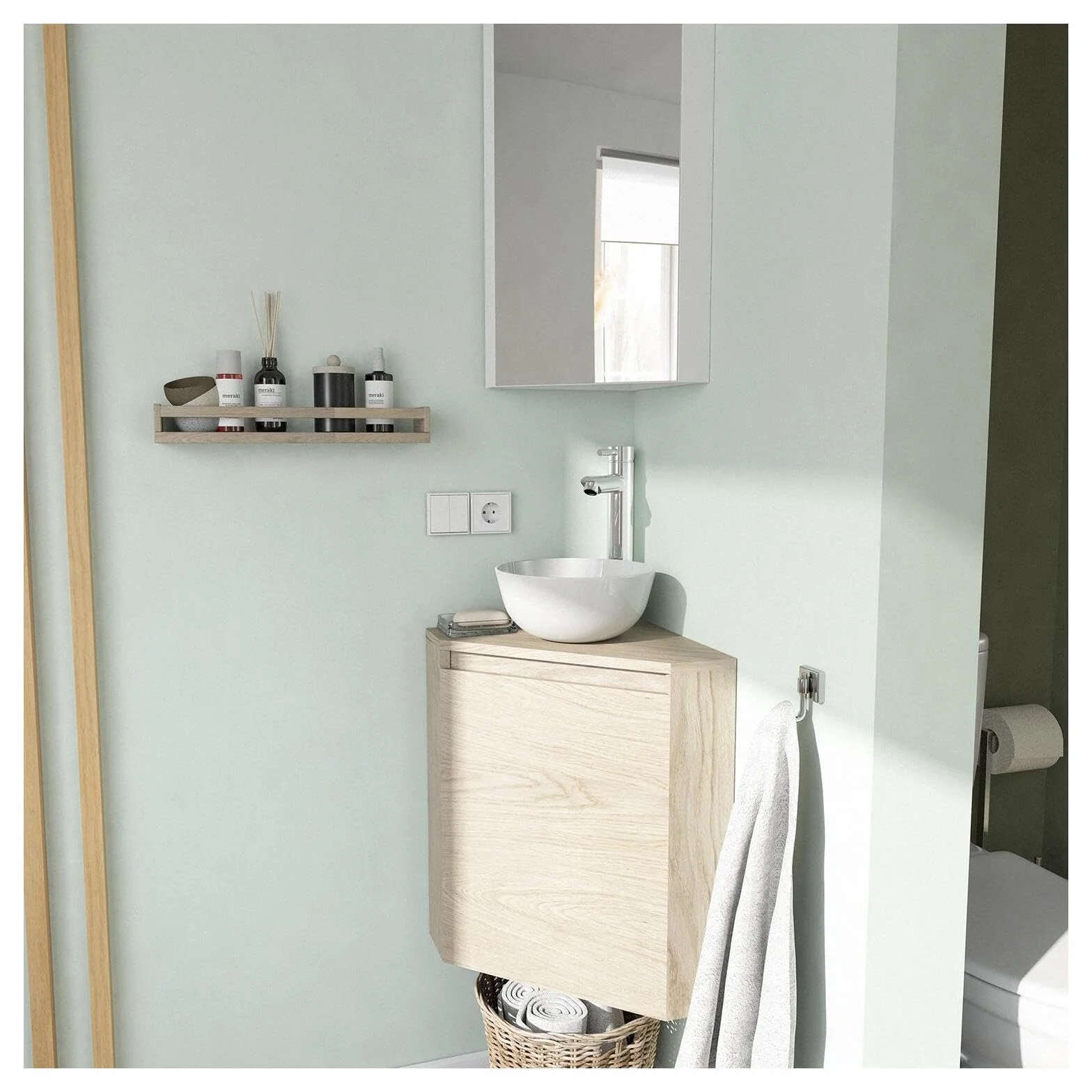 Sorrento - Mueble para lavadora esquinero con lavabo y grifo