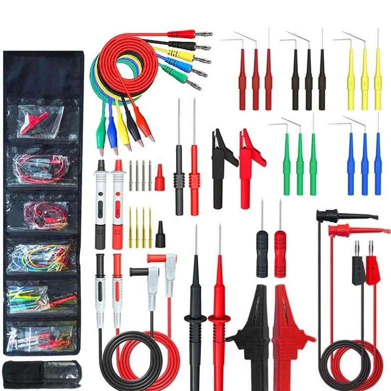 P1947 46PCS Multímetro 4 mm Banana Plug Kit de cables de prueba con sondas de perforación de alambre Pinza de cocodrilo de aguja de punción 1000V