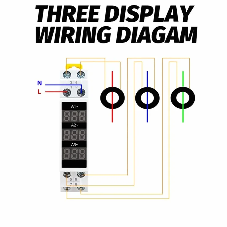 AmperíMetro TrifáSico de Montaje en Carril Din, Minimedidor de Corriente Modular, Indicador de Calibre, Pantalla Digital LED, AmperíMetro Detector