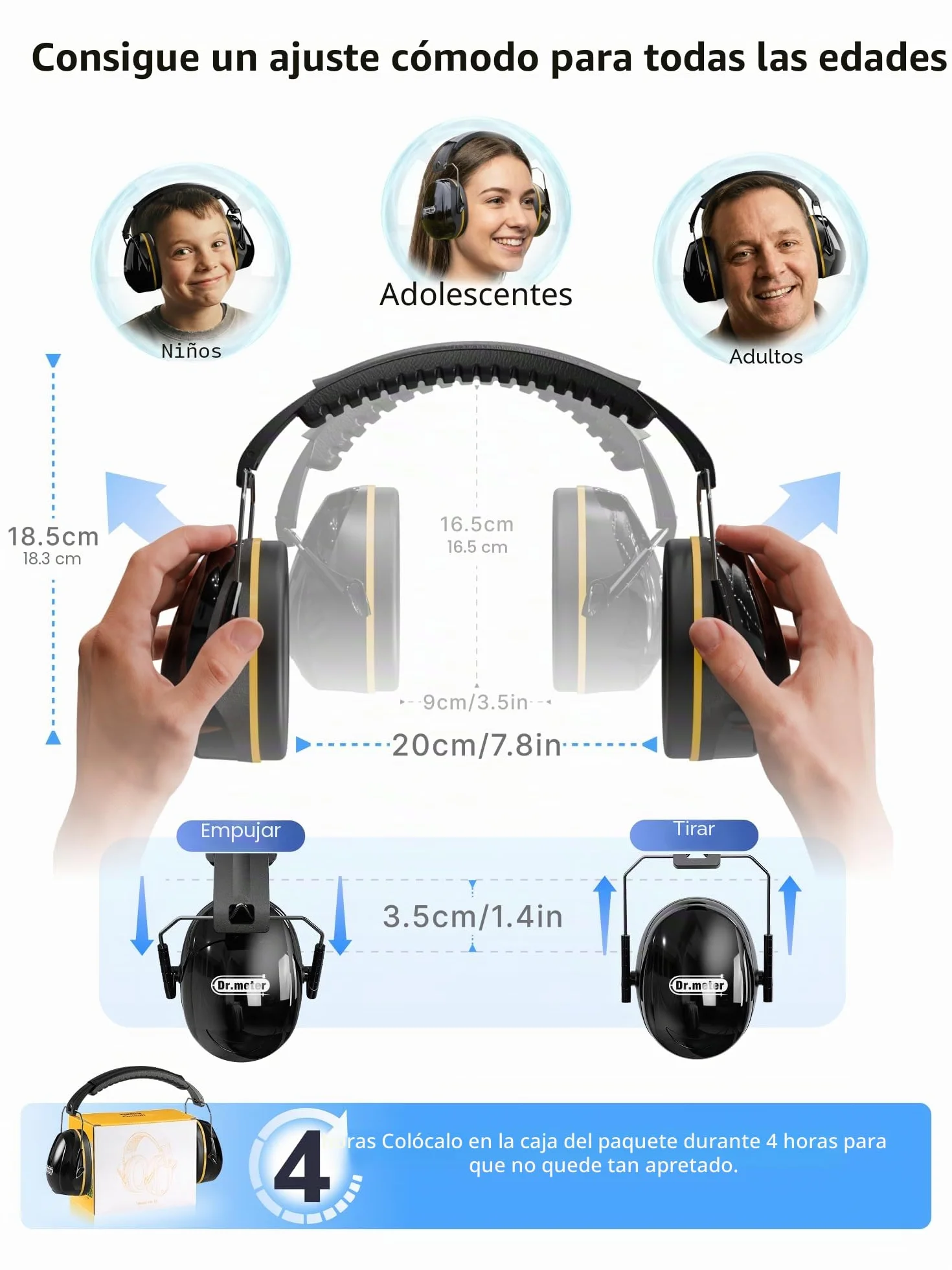 Dr.meter Cascos Antiruido Adultos 31dB Ajustables Protectores Auditivos para Trabajo Construcción Tiro Deportivo Estudio Negro Amarillo