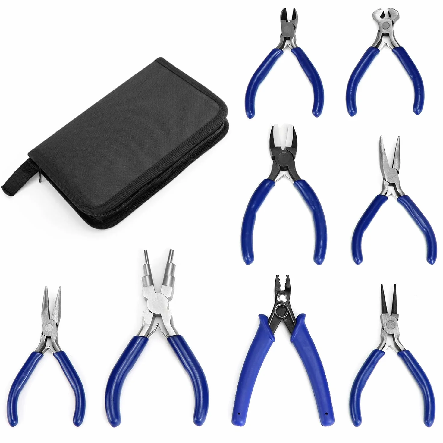QWORK® Juego de 8 Alicates para Fabricación de Joyas - Alicates Joyería con Bolsa de Almacenamiento