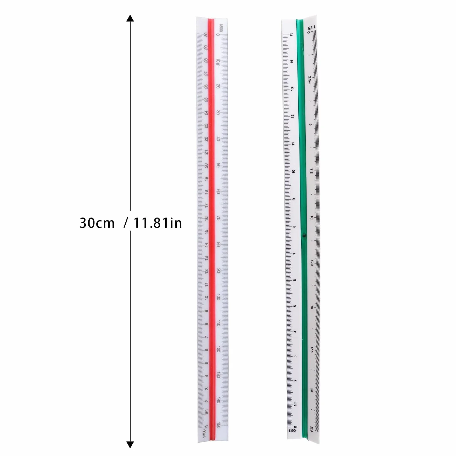 Escalímetro Triangular Profesional 30 cm 1:20 1:25 1:50 1:75 1:100 1:125 1:100 1:200 1:250 1:300 1:400 1:500 Blanco
