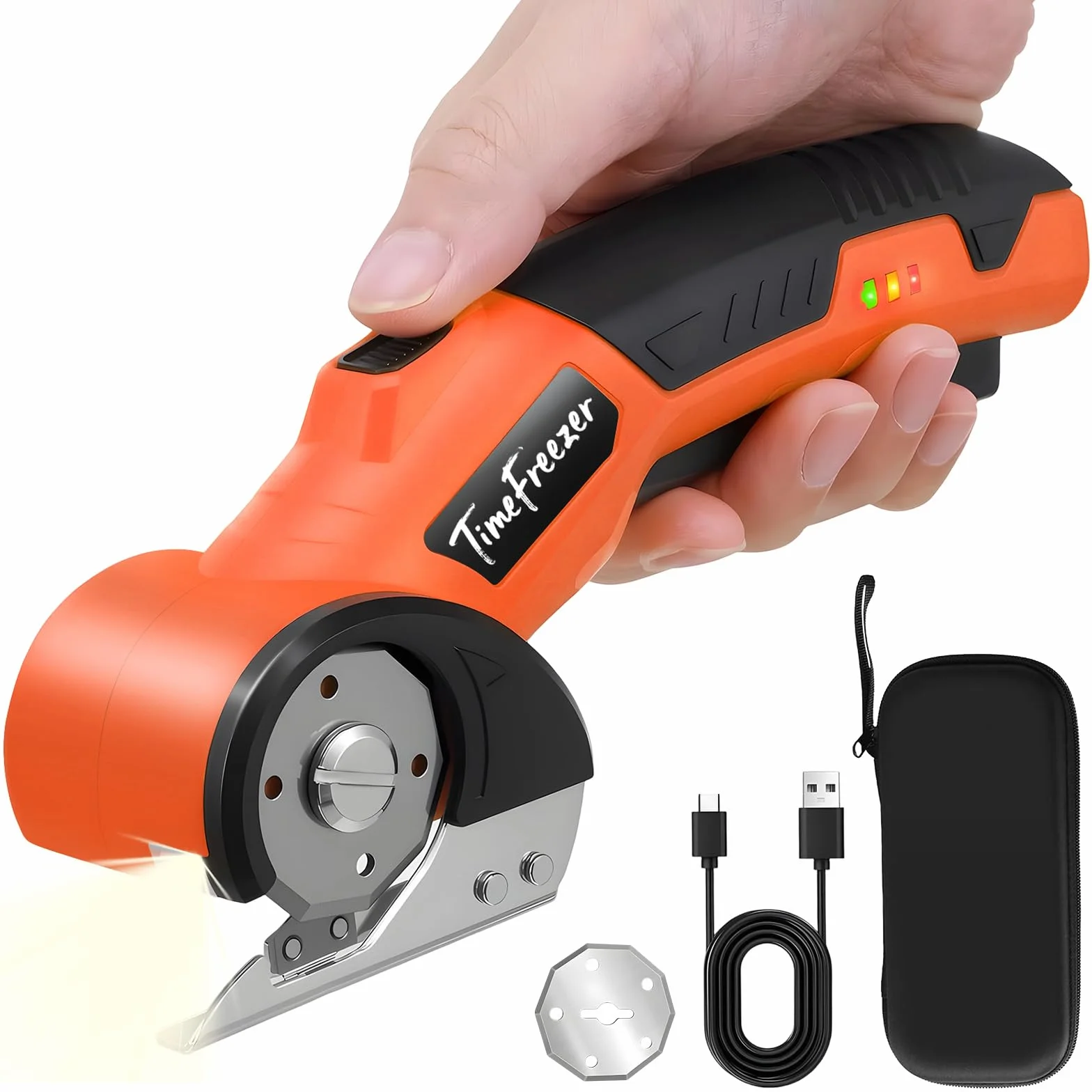 Cortador de cartón eléctrico, ancho 3,3 cm, longitud 23 cm, tijeras de cartón recargables adecuadas para parper, caja, cuero, tela, alfombra, ampolla de plástico, bloqueo de seguridad y luz LED