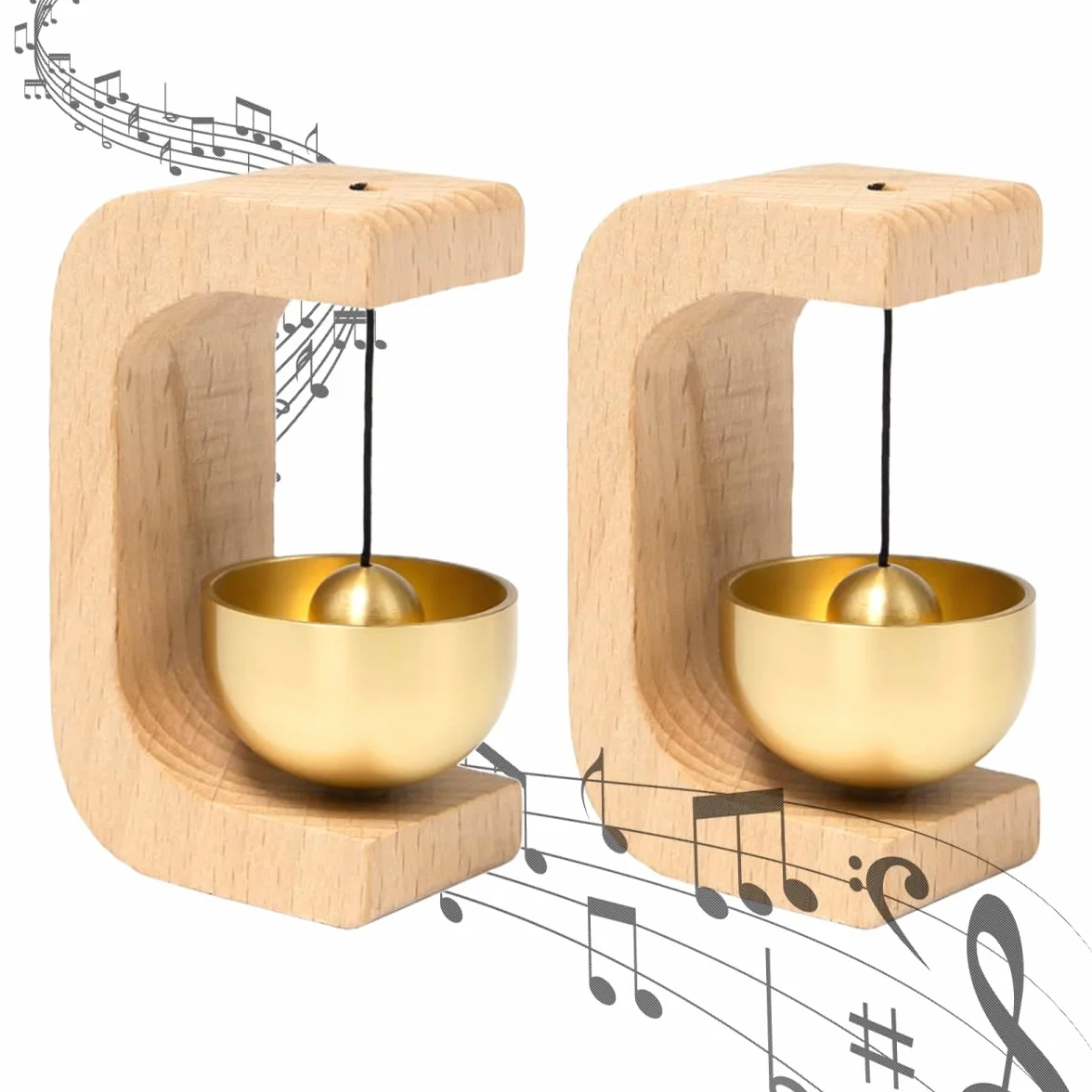 Timbre de Puerta de Madera 2 Piezas, Campanilla Magnética con Campana de Latón para Puertas