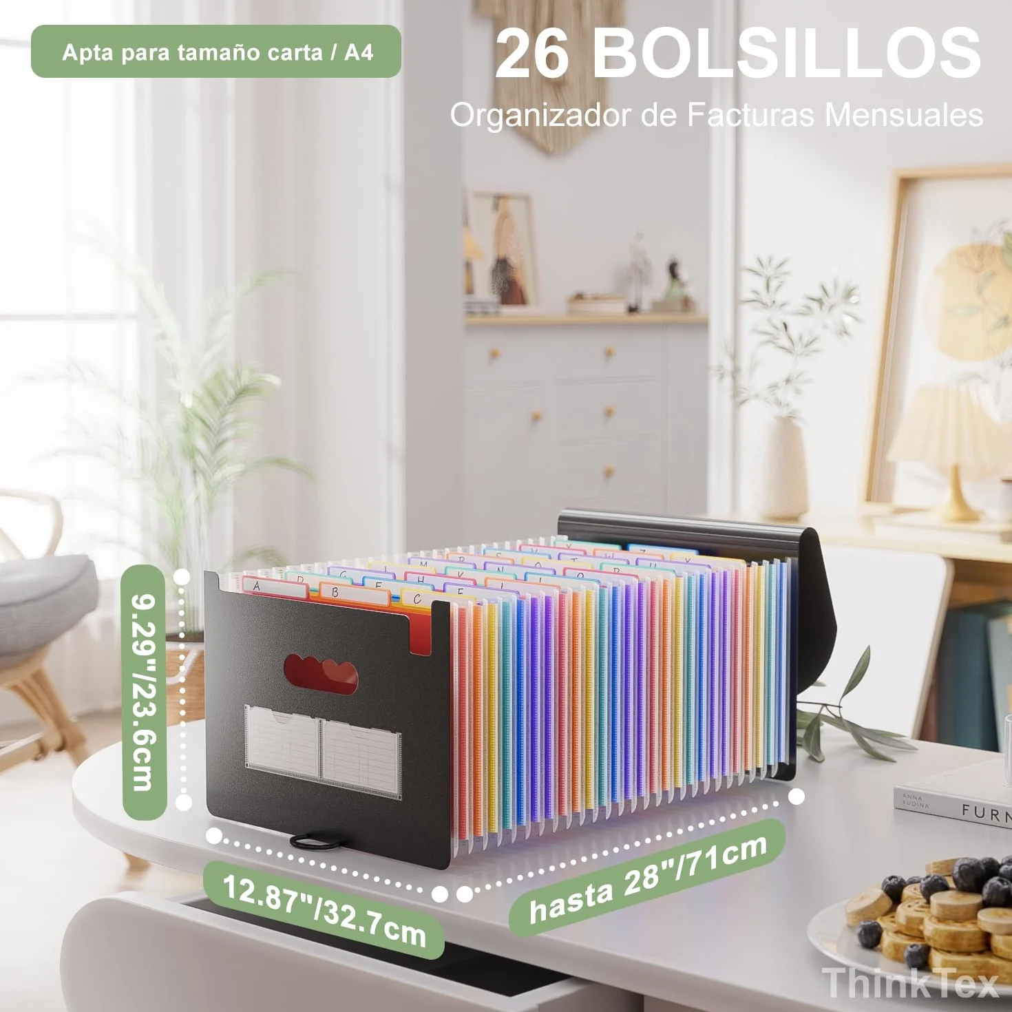 ThinkTex Carpeta Clasificadora A4 Expandible Acordeón 26 Bolsillos Archivador Oficina Escuela