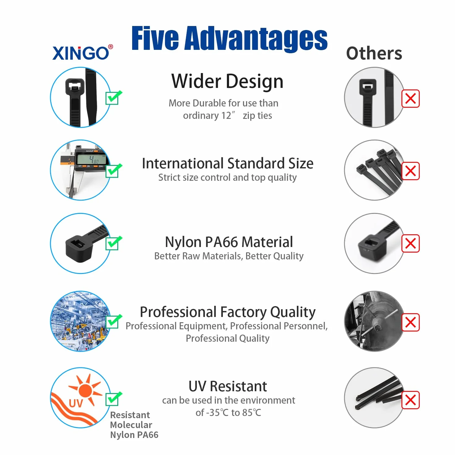 XINGO 1200 Piezas Negras Bridas para cables profesionales, 300mm x 5.8mm, Resistentes UV, Bridas para Cables Para Oficina, Hogar, Exteriores