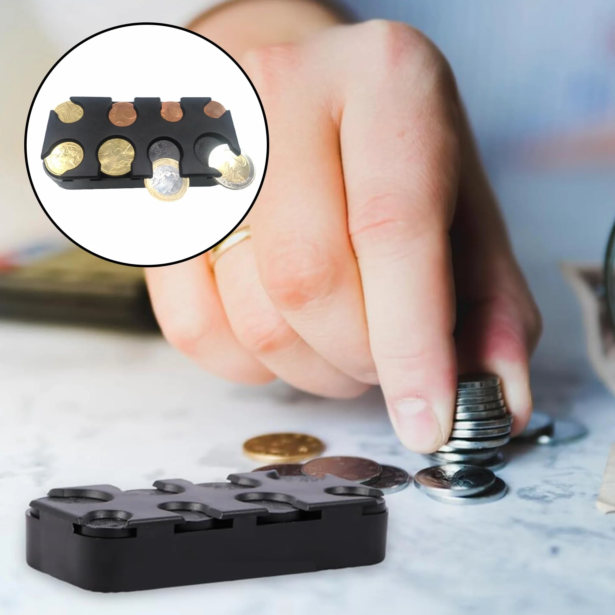 MOLIMOLI Clasificador Monedas Coche Portamonedas 8 Compartimentos Euro Almacenamiento Plástico