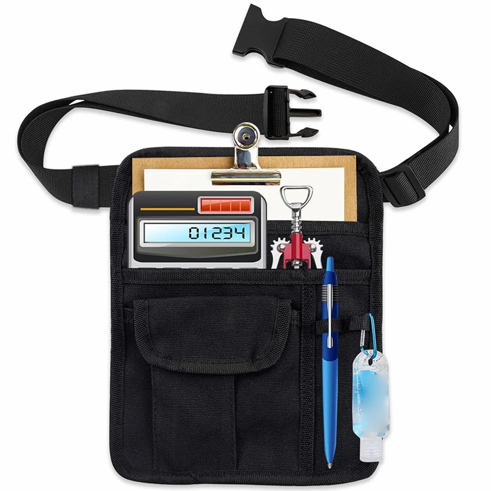 Bolsa para delantal de servidor, bolsa de dinero, bolsa de delantal de restaurante con hebilla de cinturón ajustable, soporte para camarera con 2 bolígrafos, Negro -, 10 × 8 inches