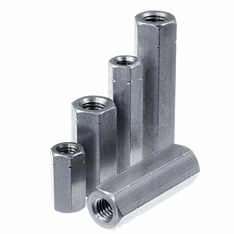 SECCARO Manguito roscado M12 x 50 mm, acero inoxidable V2A VA A2, diseño hexagonal, rosca interior continua, 20 unidades