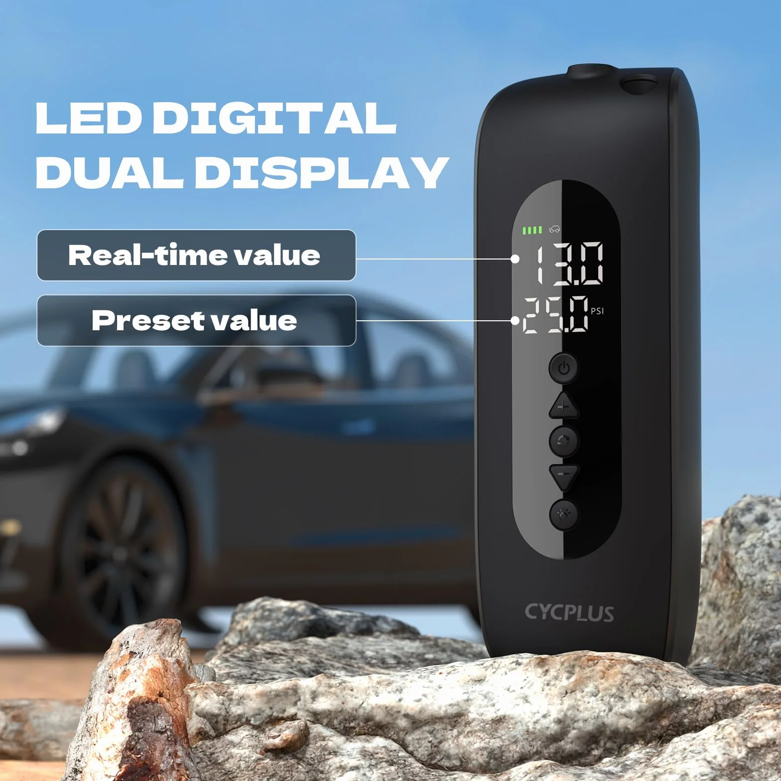 CYCPLUS AL2 Inflador Neumáticos Sin Cable Compresor 150PSI Doble LED | Manómetro preciso, inflado rápido, batería recargable, uso en neumáticos coche, bicicleta, moto y balones, diseño compacto