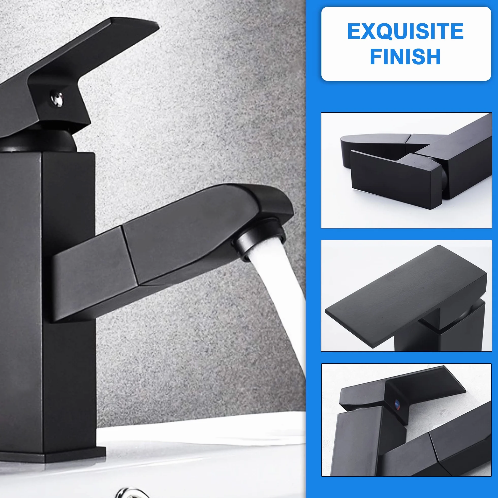Grifo lavabo negro extraible extensible acero inoxidable monomando agua fria y caliente 2 mangueras incluidas grifo baño negro
