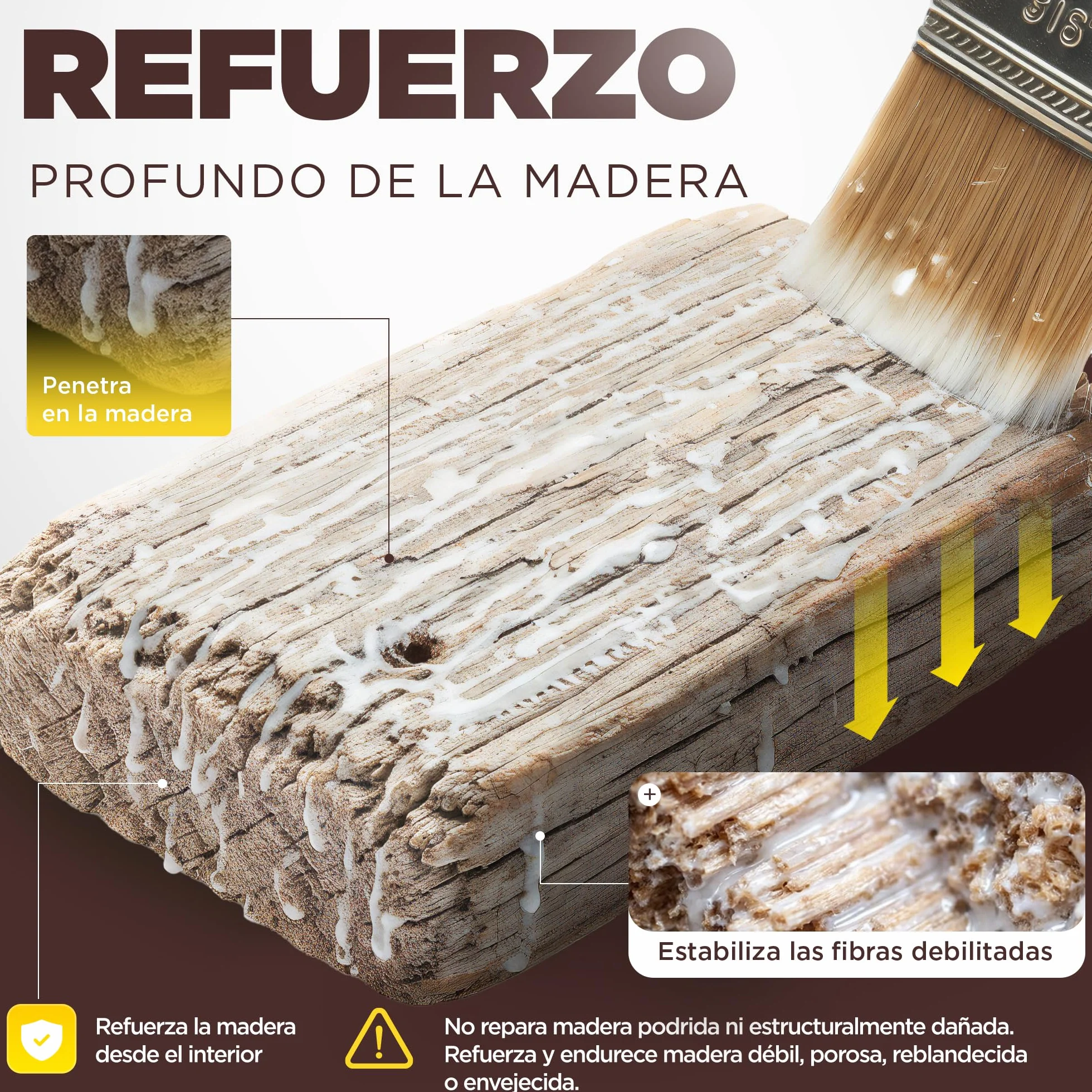 Endurecedor de Madera 5L de Alta Penetración | Consolida & Refuerza Madera Blanda, Carcomida o Deteriorada | Interior y Exterior