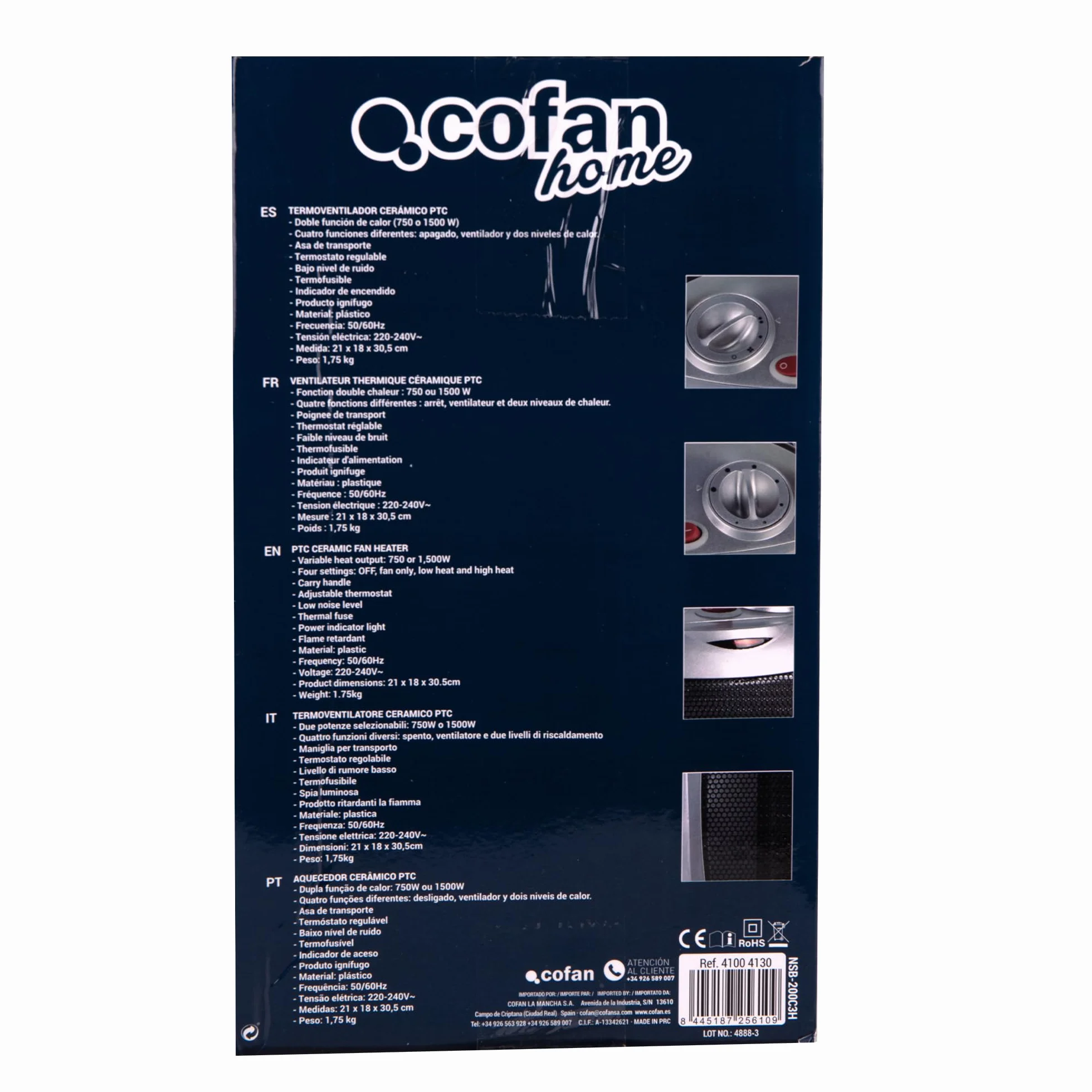 Cofan Termoventilador Eléctrico | Modelo Finlandia | Doble Función de Calor 750-1500 W | Calefactor Cerámico PTC