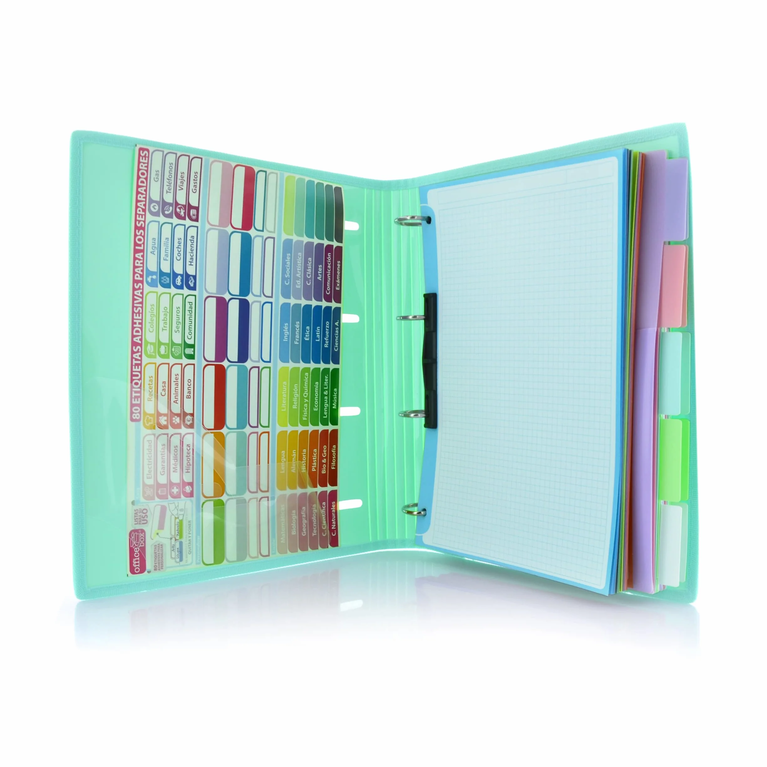 Office Box Carpeta 4 Anillas A4 Blush Pastel Azul Blush con 100 Hojas y Separadores