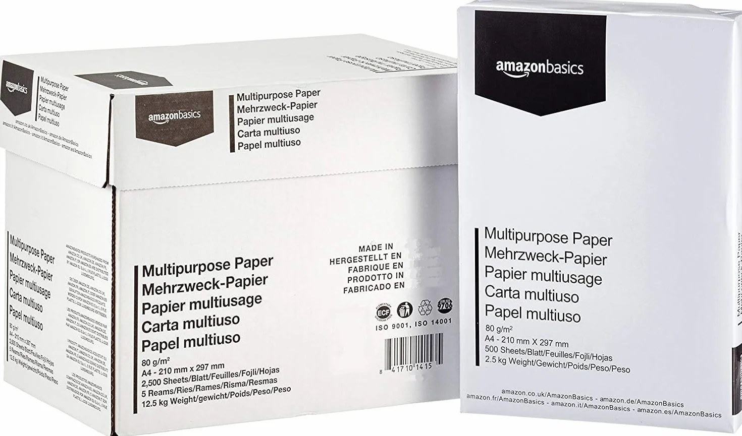 Amazon Basics Papel multiusos A4 80gsm 2500 Unidad Blanco