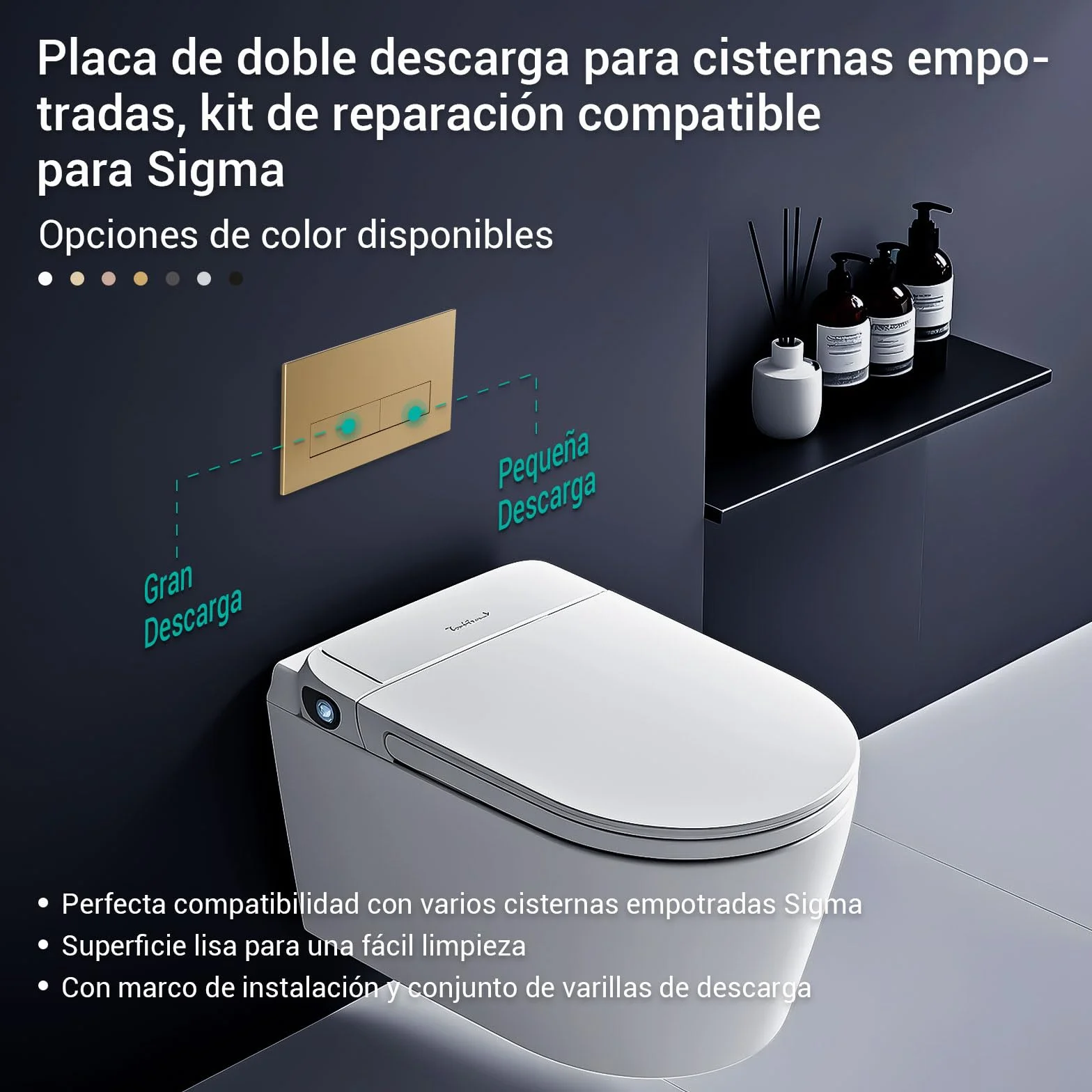 Empyreal placa actuador reemplazo panel frontal de cisterna de inodoro, con juego de varillas de descarga y marco de fijación, para Geberit Sigma 01,20,30, descarga doble(Oro Mate)