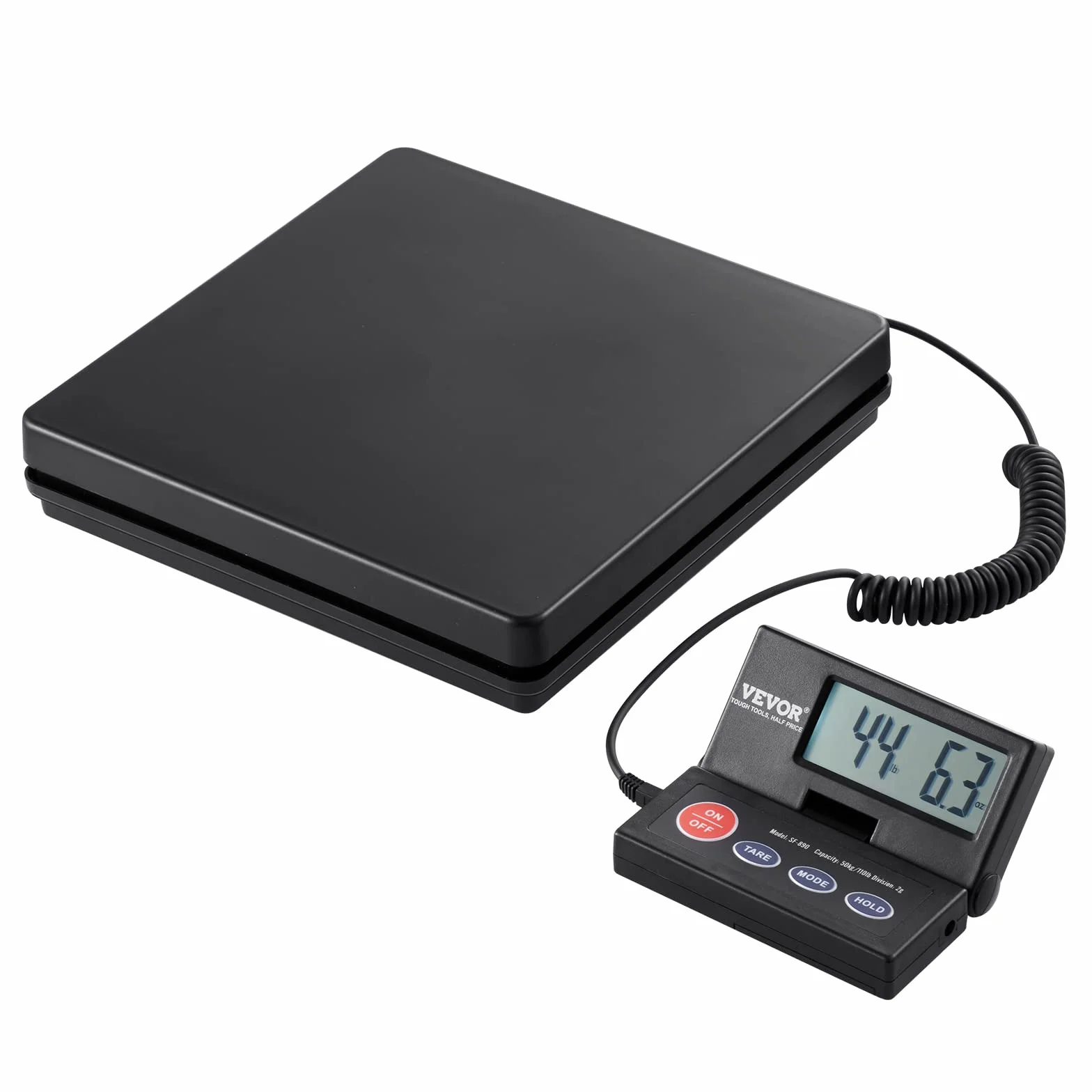VEVOR Balanza Digital para Envíos 10g-50kg Báscula de Paquetes Precisión 2g Pantalla LCD Plegable 90° Alimentada por CA/CC Certificado FCC