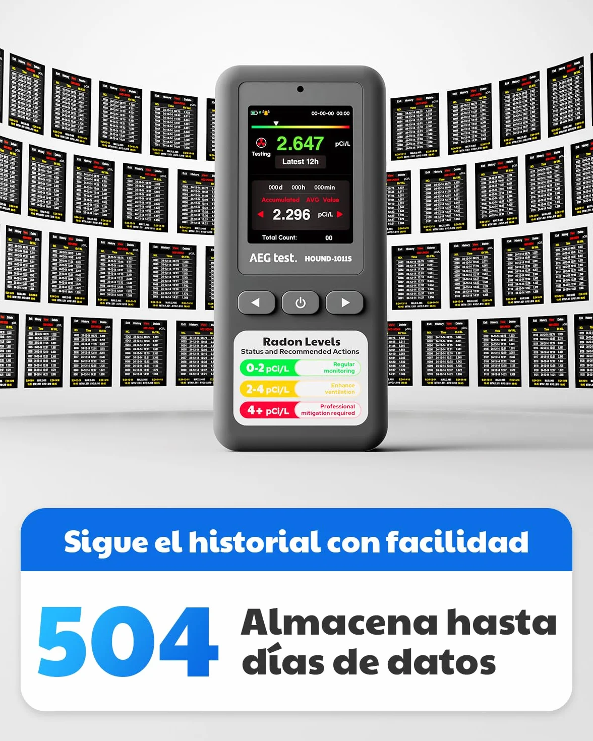 Detector de radón portátil HOUND-1011S, Sensor de Alta precisión para el hogar, Alarmas sonoras y visuales