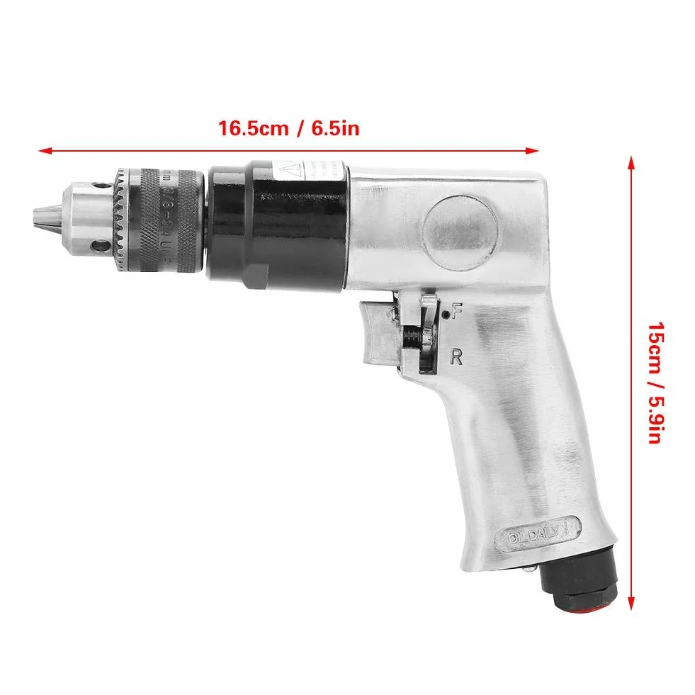 Taladro de aire reversible Jadeshay, 10 mm, 3/8 pulgadas, 1700 rpm, con llave y conector, portabrocas neumáticos
