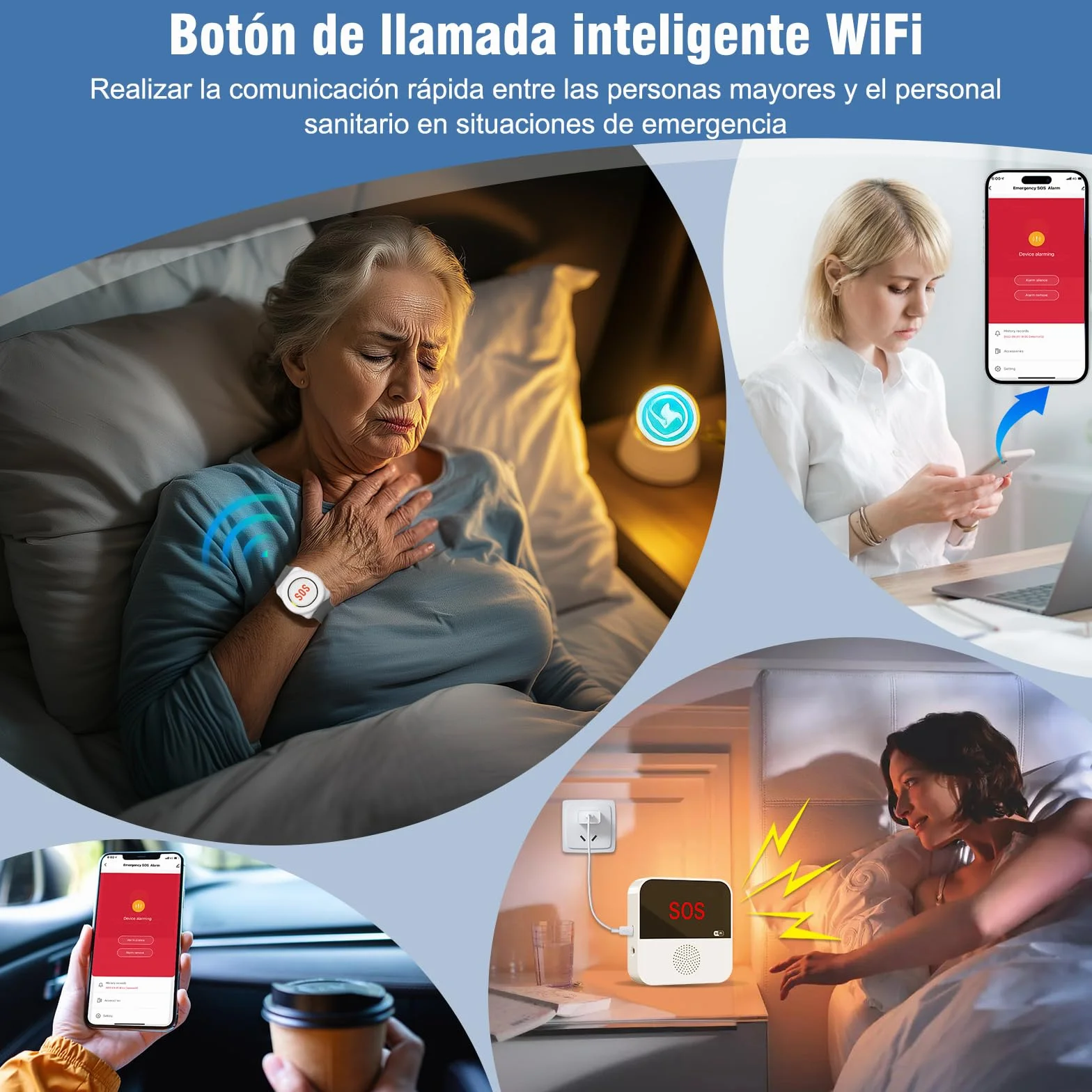 ChunHee Avisador Personas Mayores Botón Emergencia Ancianos Tuya WiFi Smart Senior Sistema de Alerta de Llamada de Emergencia para Pacientes Mayores Discapacitados (Versión enchufable (con reloj 2-1))