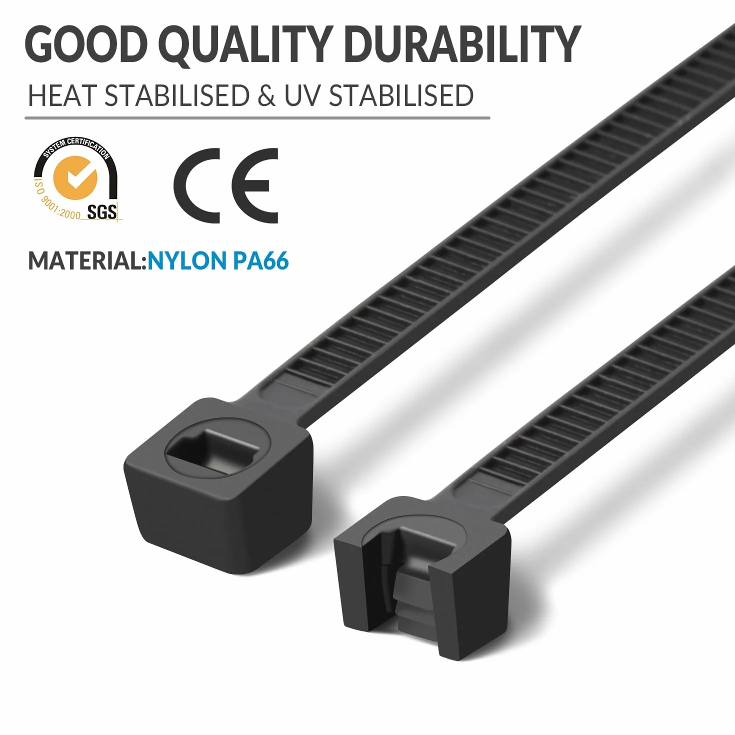 XINGO 1200 Piezas Negras Bridas para cables profesionales, 300mm x 5.8mm, Resistentes UV, Bridas para Cables Para Oficina, Hogar, Exteriores