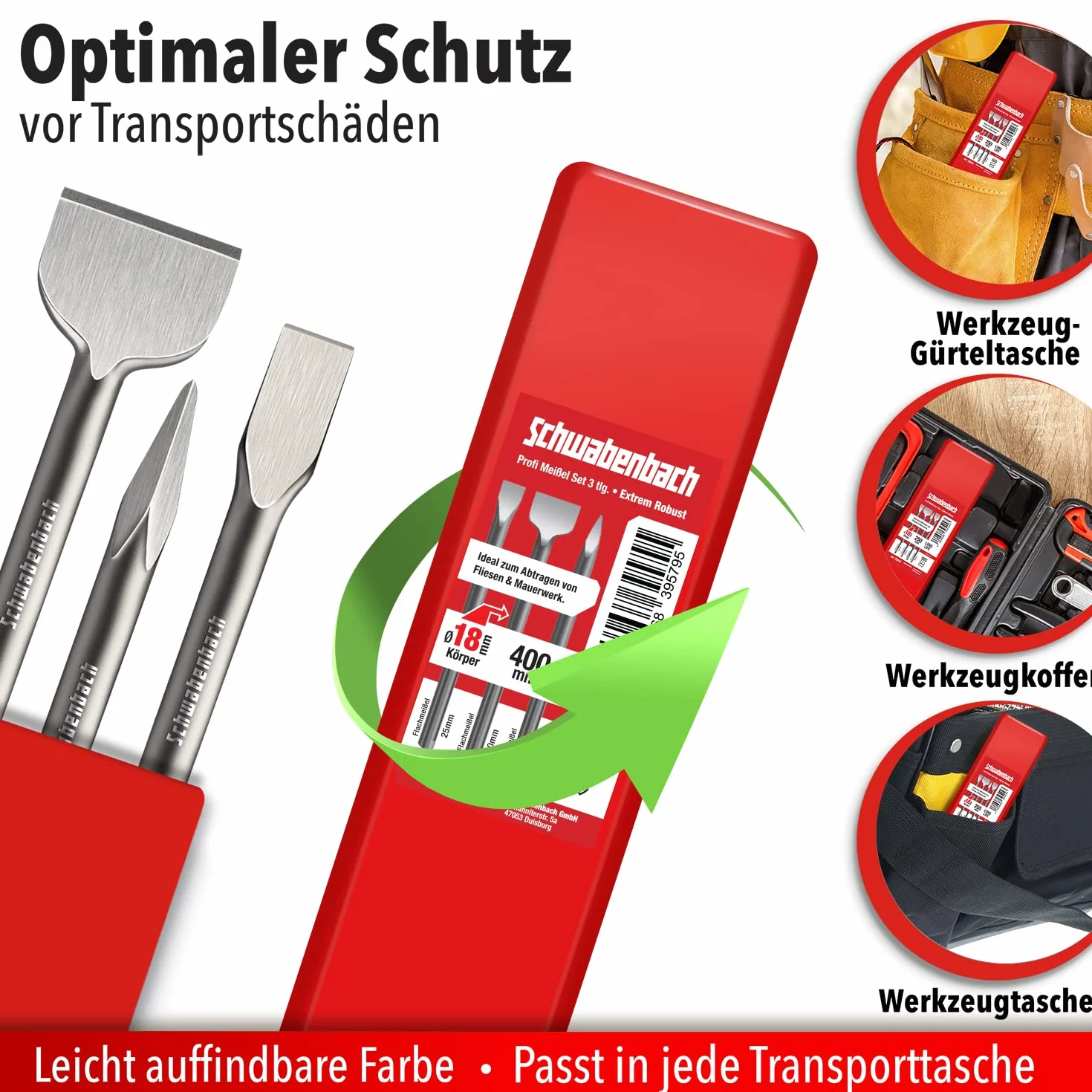 SCHWABENBACH® SDS Max - Juego de cinceles 3 piezas, 25 mm + 50 mm, cincel puntiagudo, extremadamente robusto, compatible con Bosch Hilti Metabo