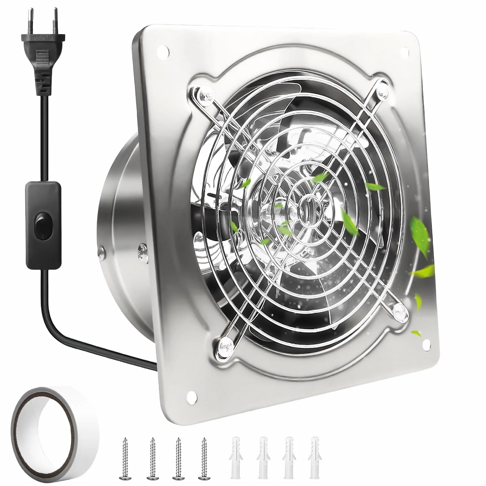 Ventilador extractor de 150 mm para baño silencioso de 525 m³/h, con rejilla de retorno, potente ventilador de pared metálico, mejora la calidad del aire, para cocina, baño, garaje, sótano