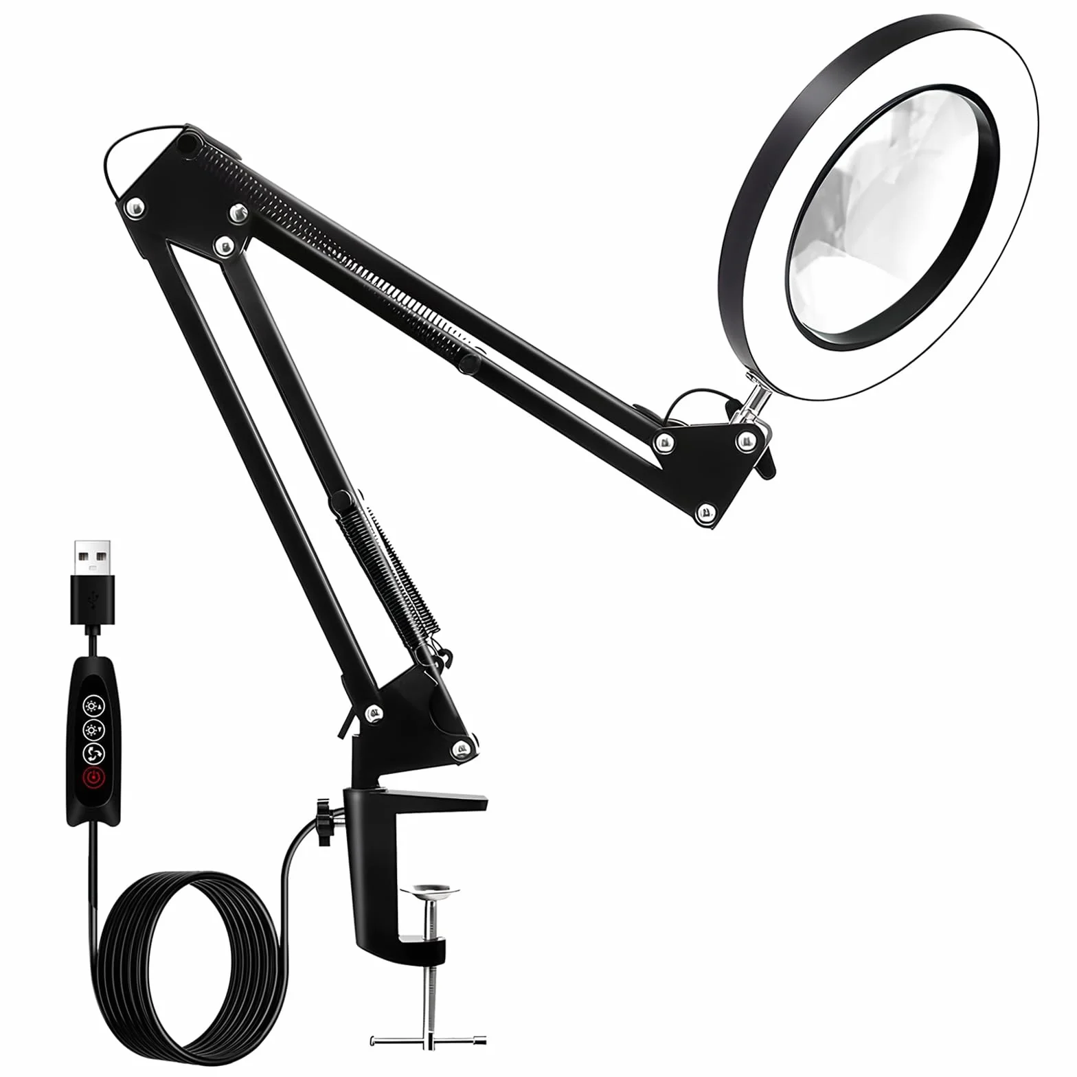 Lupa con Luz y Soporte, 10X Lupa LED con Lente de Vidrio, Lámpara Lupa con Pinza de Mesa, 3 Modos de Color 10 Niveles de Brillo, para Reparaciones, Lectura, Manualidades, Diamond Painting