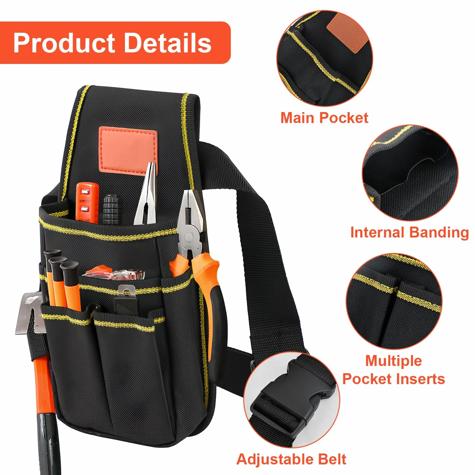 Amexo Bolsa de Cinturón para Herramientas, Bolsa de Herramientas de Lona con Cinturón de Nailon Ajustable Multifunción Organizador de Herramientas para Electricistas, Técnicos