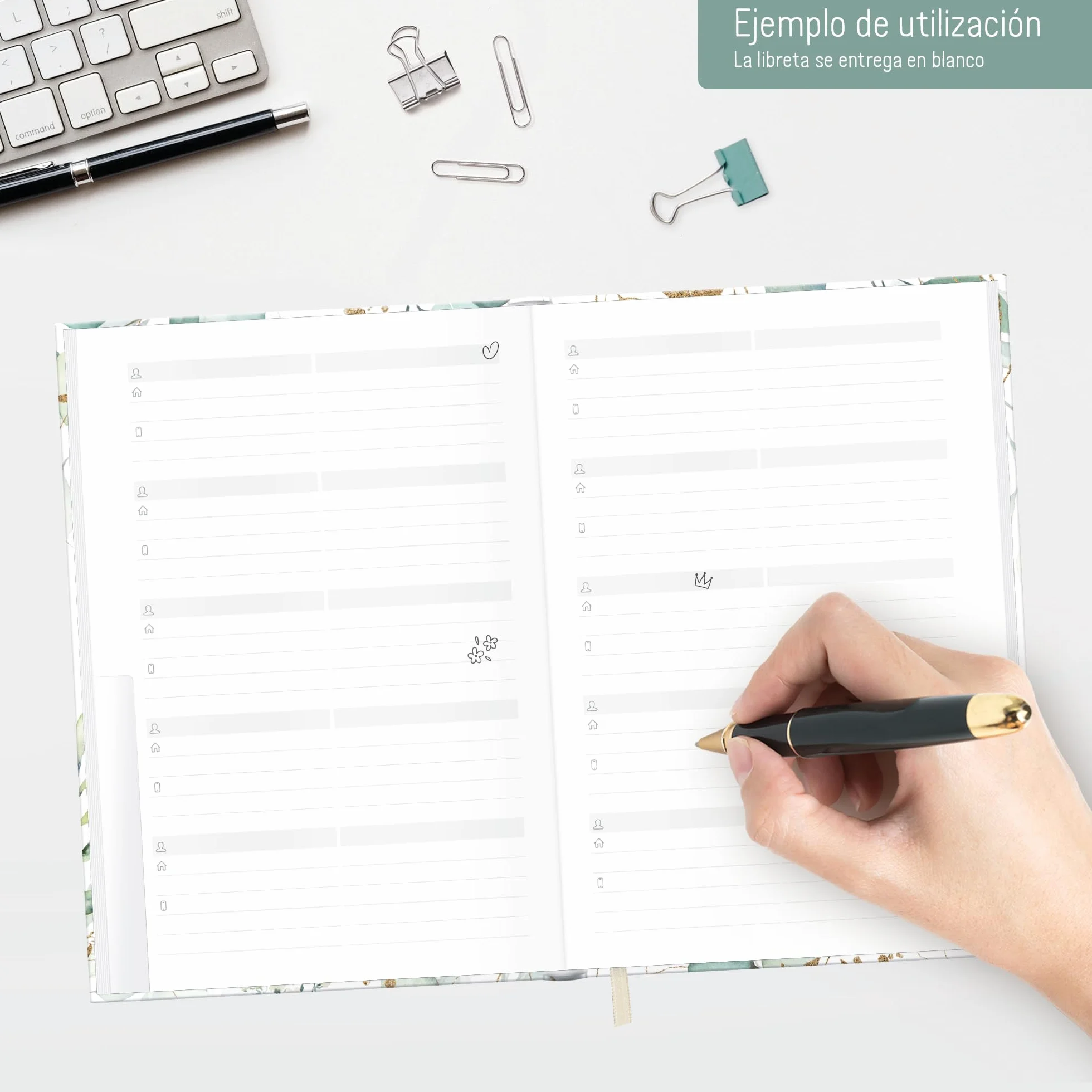 paper&you® Agenda A5 con índice A-Z [Hoja de oro] para contactos, cumpleaños y contraseñas - sostenible & respetuosa con el clima