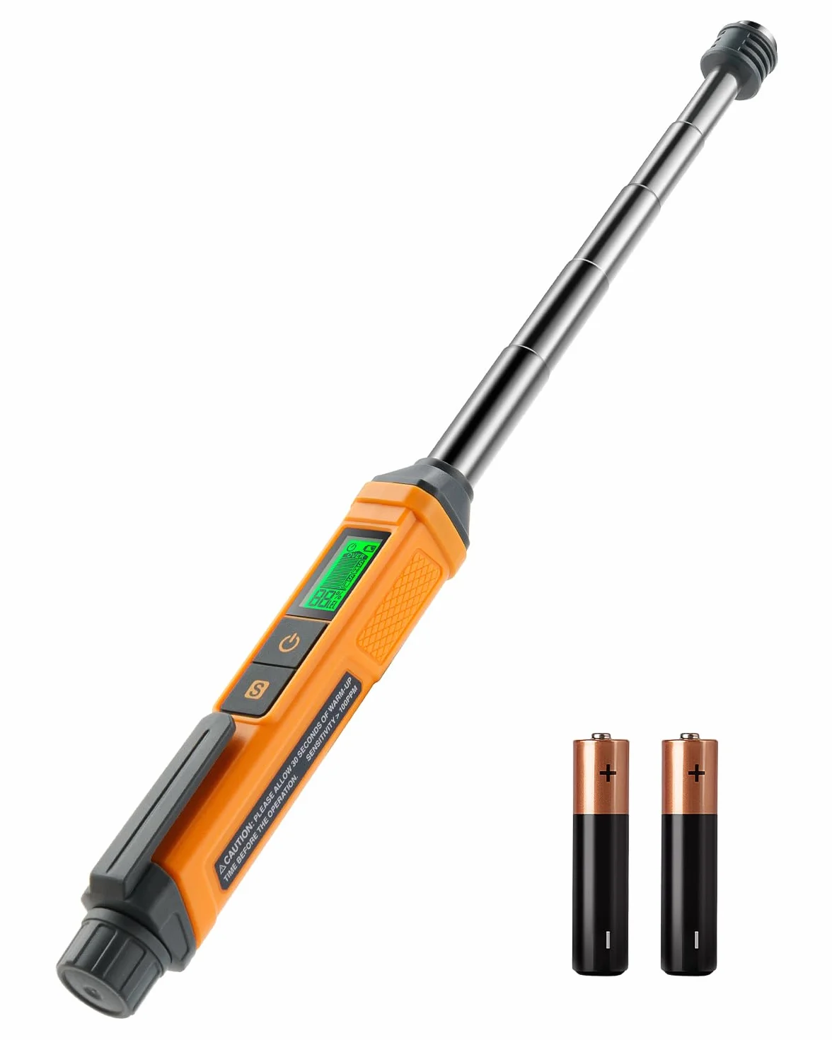 Detector de Gas Natural, TopTes PT299, Detector Portátil con Varilla Extensible para Gases Combustibles como Metano y Propano en el Hogar o Caravana (Incluye 2 Pilas) - Naranja