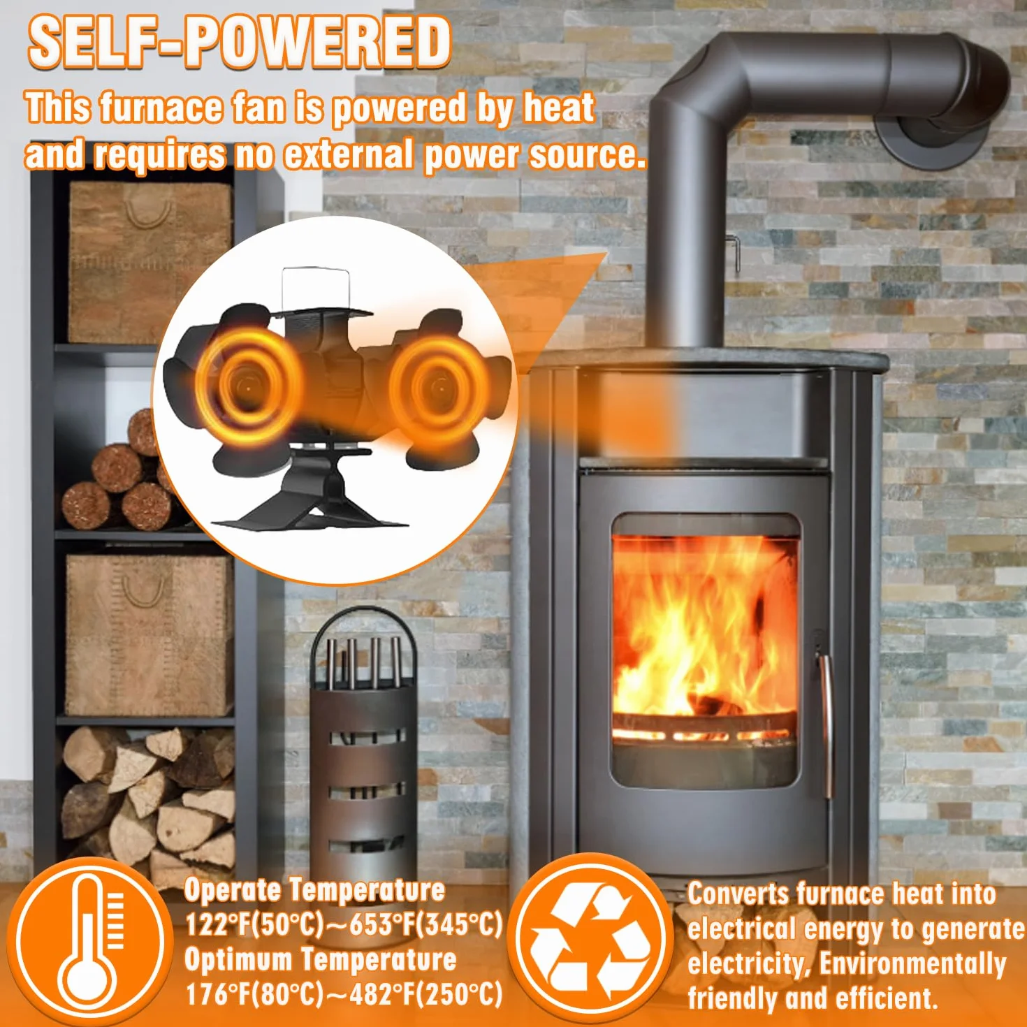 Ventilador Estufa Leña Ventiladores para Chimeneas con 12 Aspas Energía Térmica Circulación de Aire Caliente Funcionamiento Silencioso doble motor Ventilador para chimenea, quemador de leña